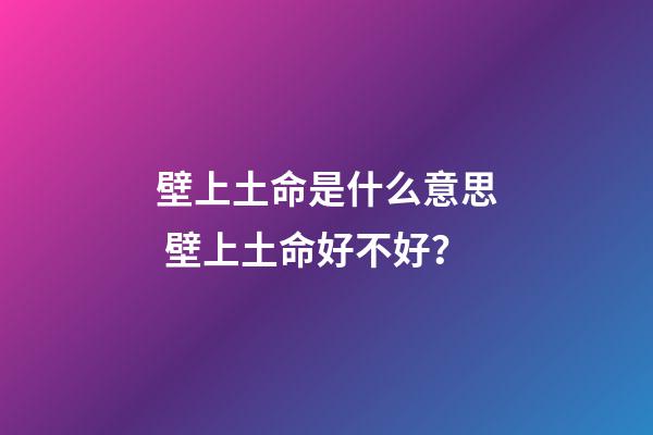 壁上土命是什么意思? 壁上土命好不好？